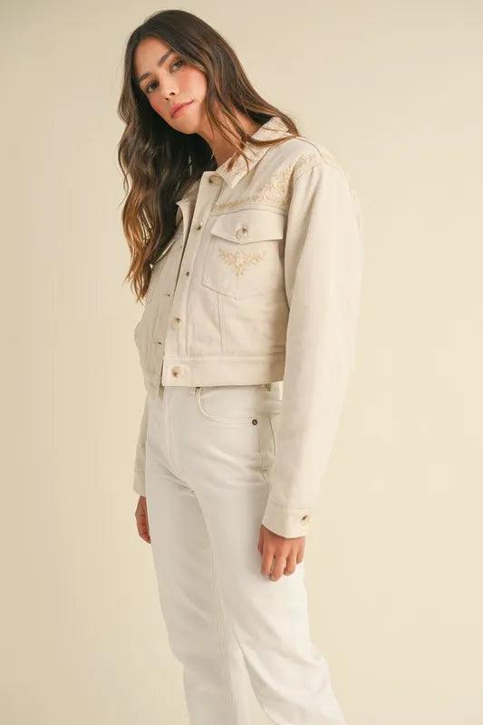 MABLE Embroidered Quilted Cropped Jacket.