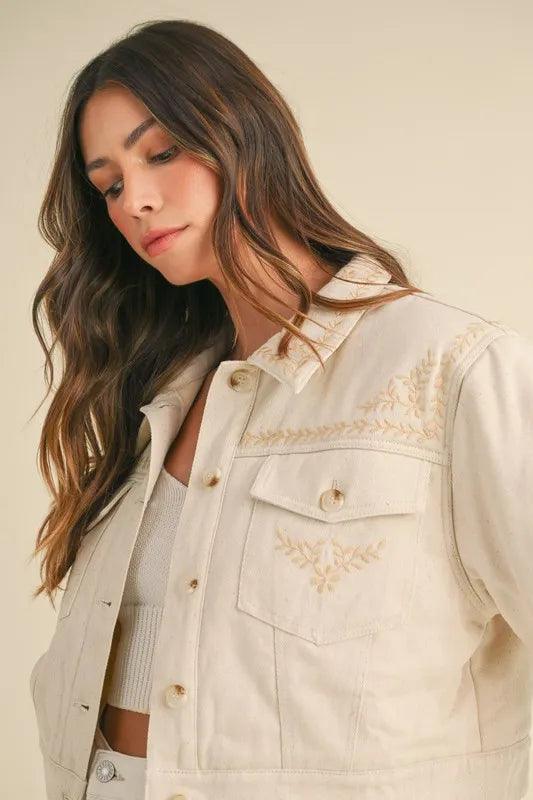 MABLE Embroidered Quilted Cropped Jacket.