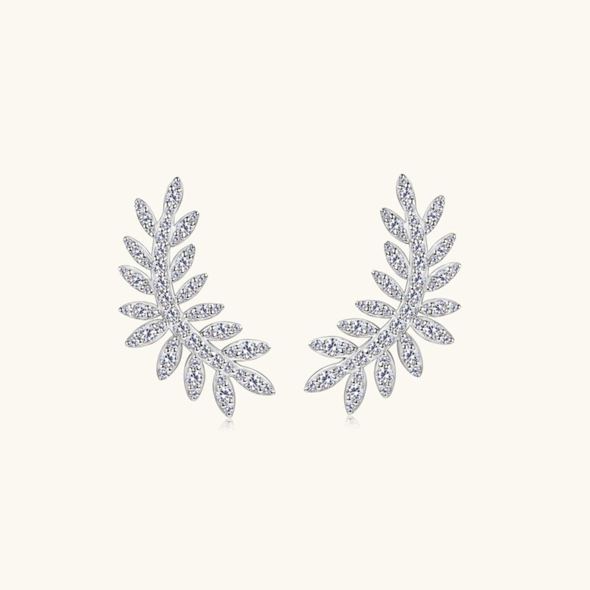 Moissanite 925 Sterling Silver Leaf Shape Stud Earrings.