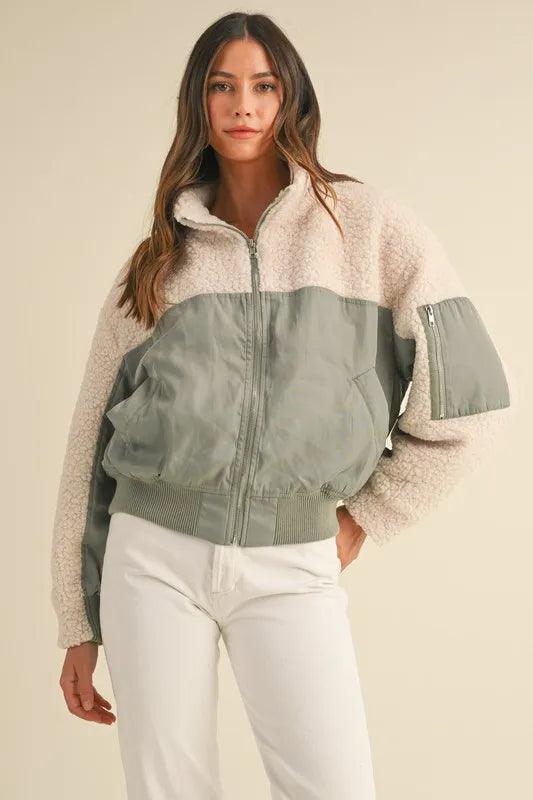 MABLE Shearling Contrast Bomber Jacket.