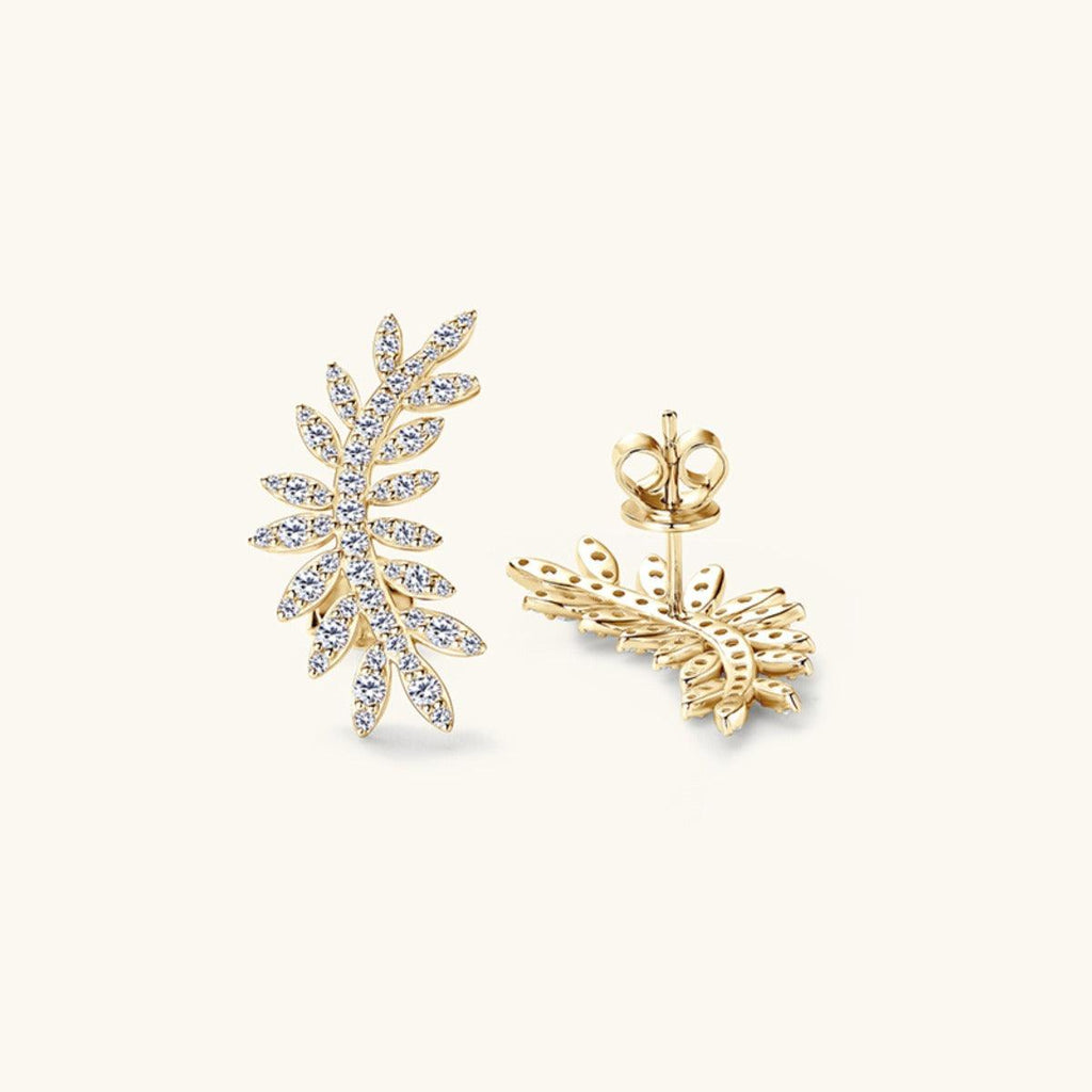 Moissanite 925 Sterling Silver Leaf Shape Stud Earrings.