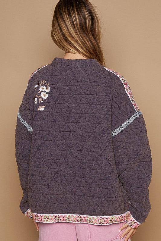 POL Embroidered Open Front Long Sleeve Jacket.