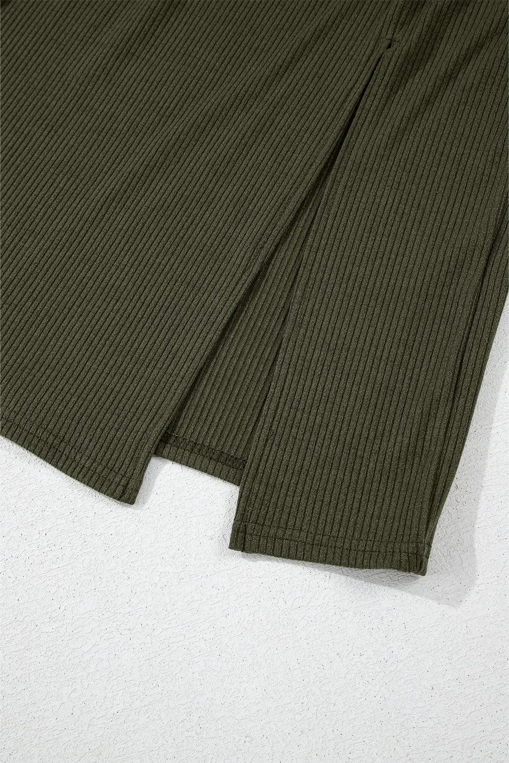 Slit Round Neck Long Sleeve Mini Dress.