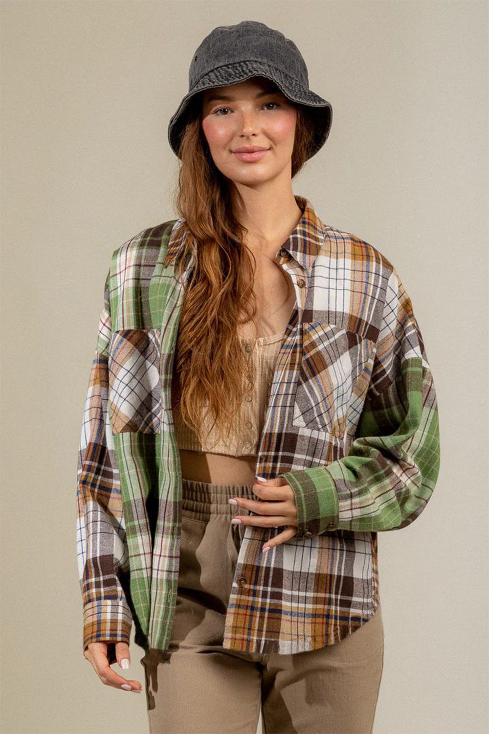 Plaid Collared Neck Long Sleeve Shirt