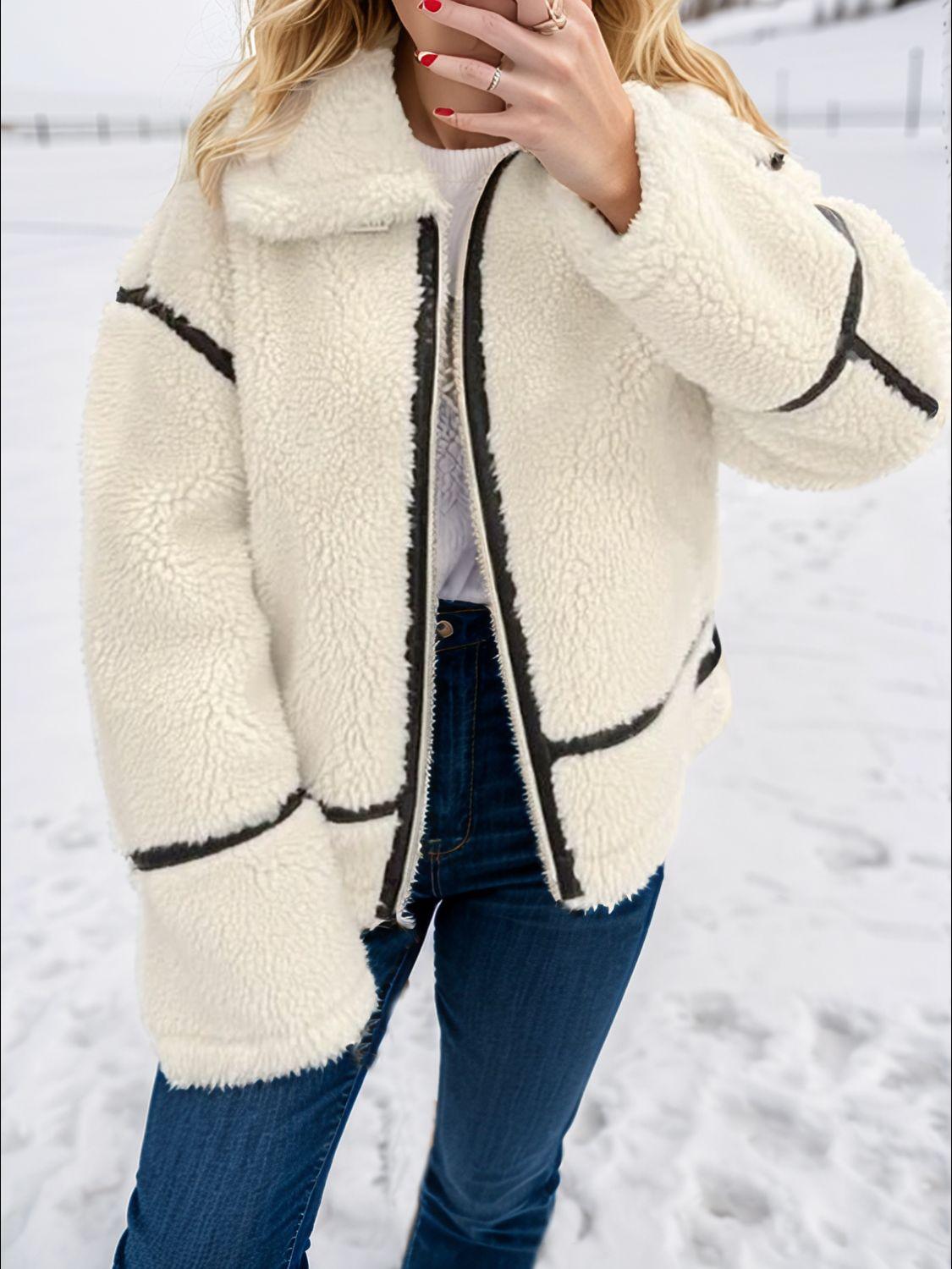 Zip Up Long Sleeve Sherpa Jacket.