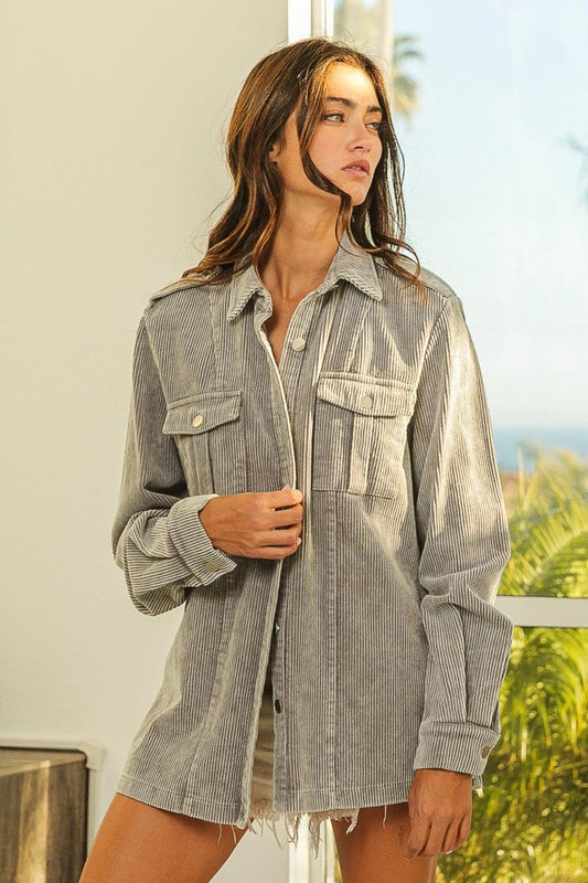 BiBi Button Up Corduroy Shacket.