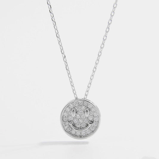 925 Sterling Silver Zircon Smiley Face Necklace - SHANKARA CHÉRIE