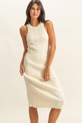 Round neck bodycon ribbed knit dress, fitted women's casual knit dress