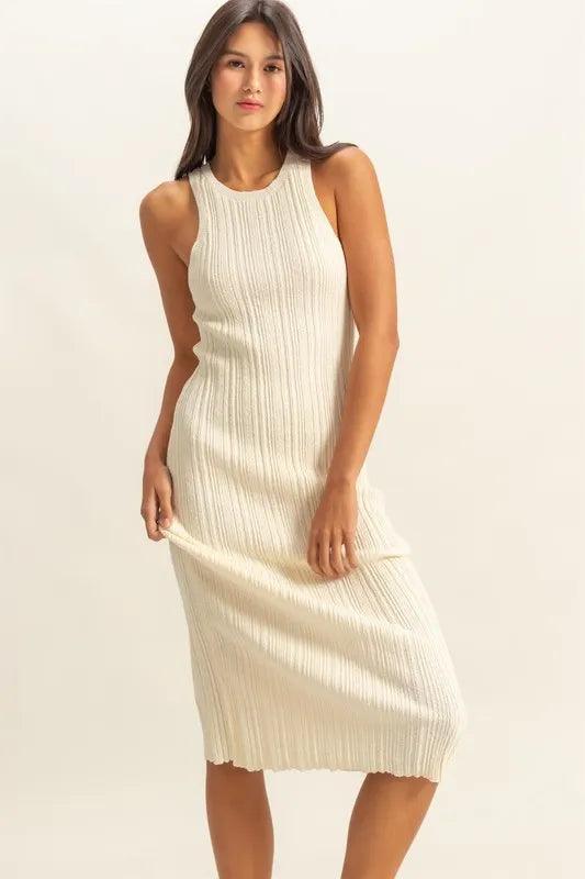 HYFVE Round Neck Bodycon Ribbed Knit Dress.