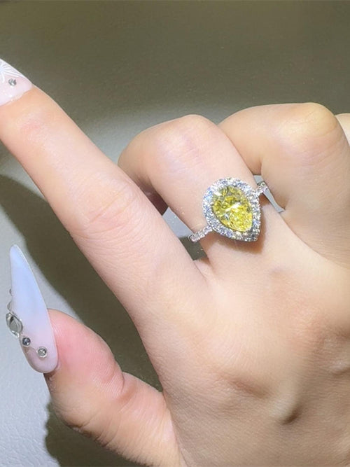 2 Carat Moissanite 925 Sterling Silver Teardrop Shape Ring.