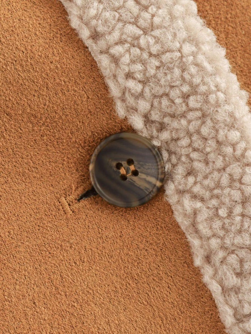 Fuzzy Collared Neck Long Sleeve Jacket.