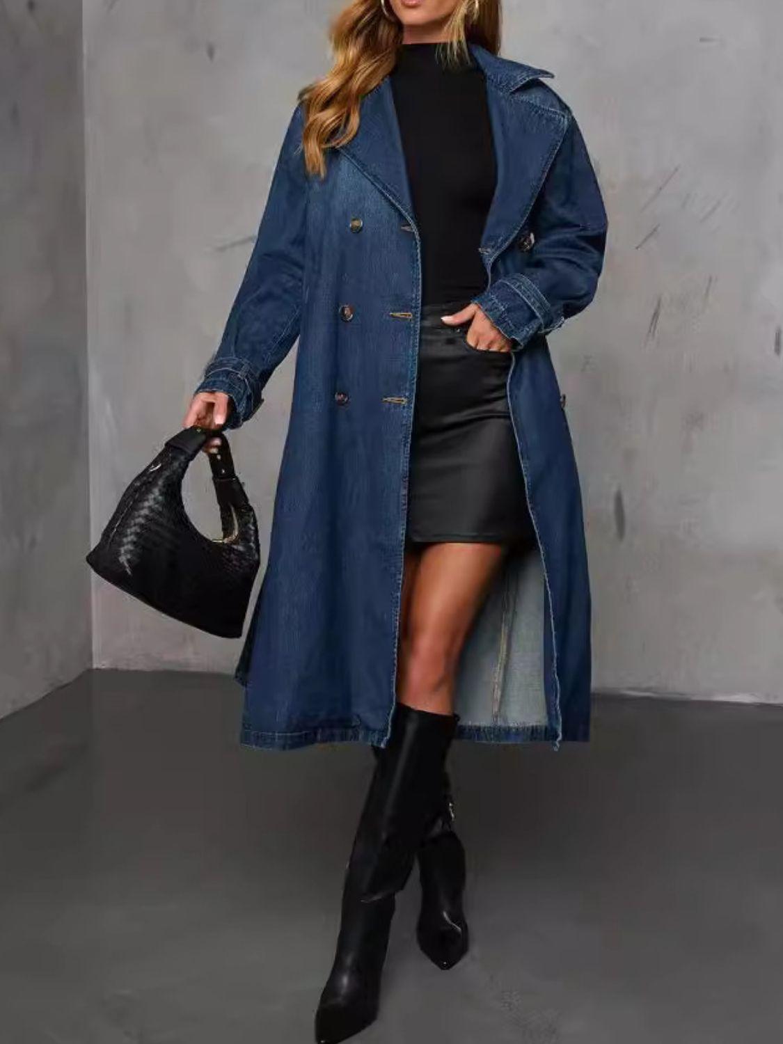 Button Up Long Sleeve Longline Denim Jacket.