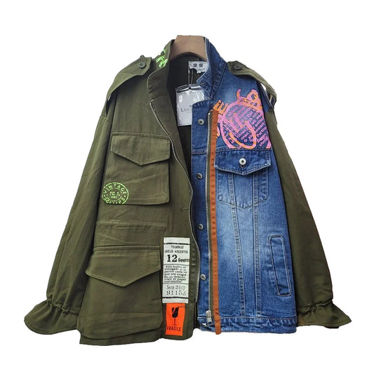 Patchwork Cargo Denim Jacket