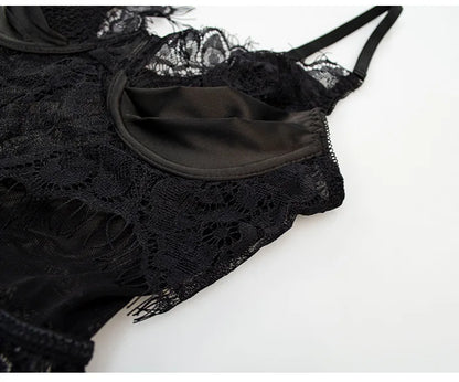 Emerald Lace Corset Lingerie Set with Garter Belt and Stockings