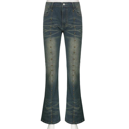 Flared Rivet Grunge Punk Low Waisted Jeans