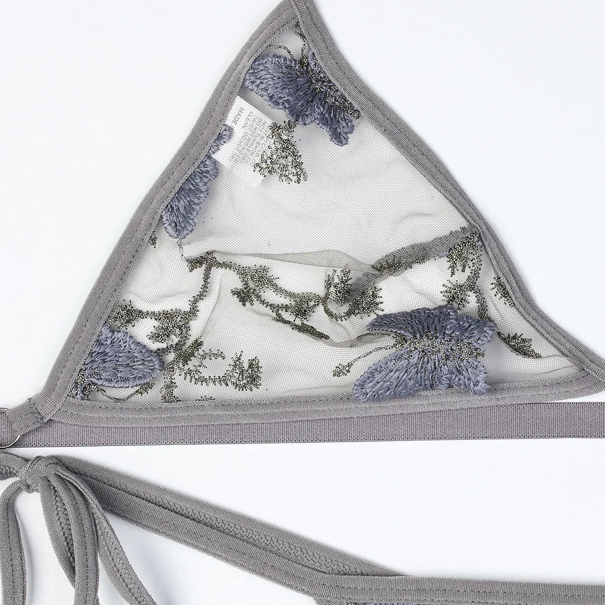 Sheer Mesh Floral Butterfly Embroidery Tie Bikini  Style Lingerie Set