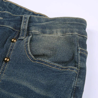 Flared Rivet Grunge Punk Low Waisted Jeans