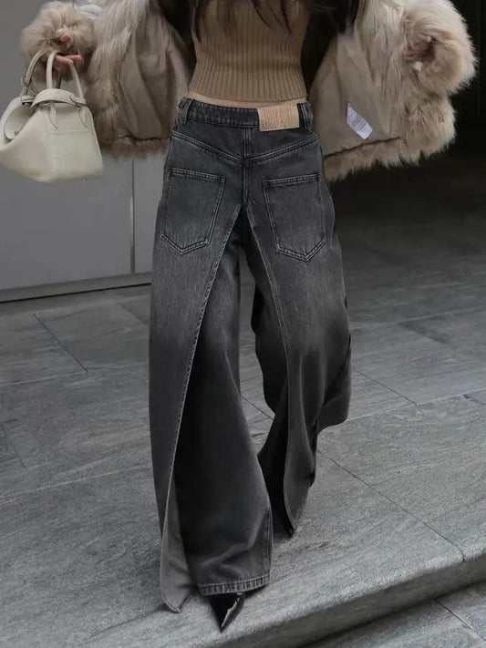 Distressed Vintage Cargo Wide Leg Denim Pants.