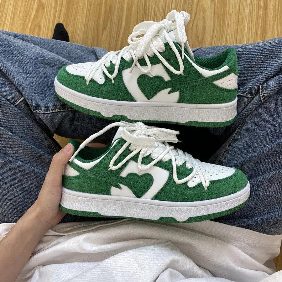 Leather Heart Detail Sneakers – Streetwear Style, Waterproof, Comfortable Fit.