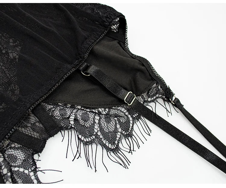 Emerald Lace Corset Lingerie Set with Garter Belt and Stockings