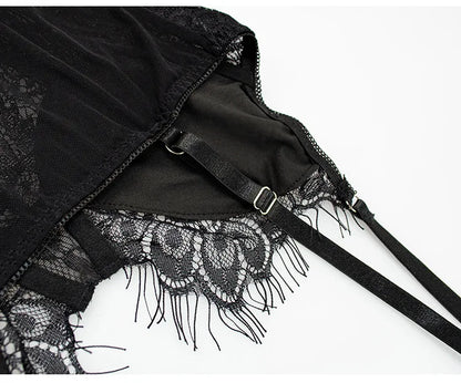 Emerald Lace Corset Lingerie Set with Garter Belt and Stockings