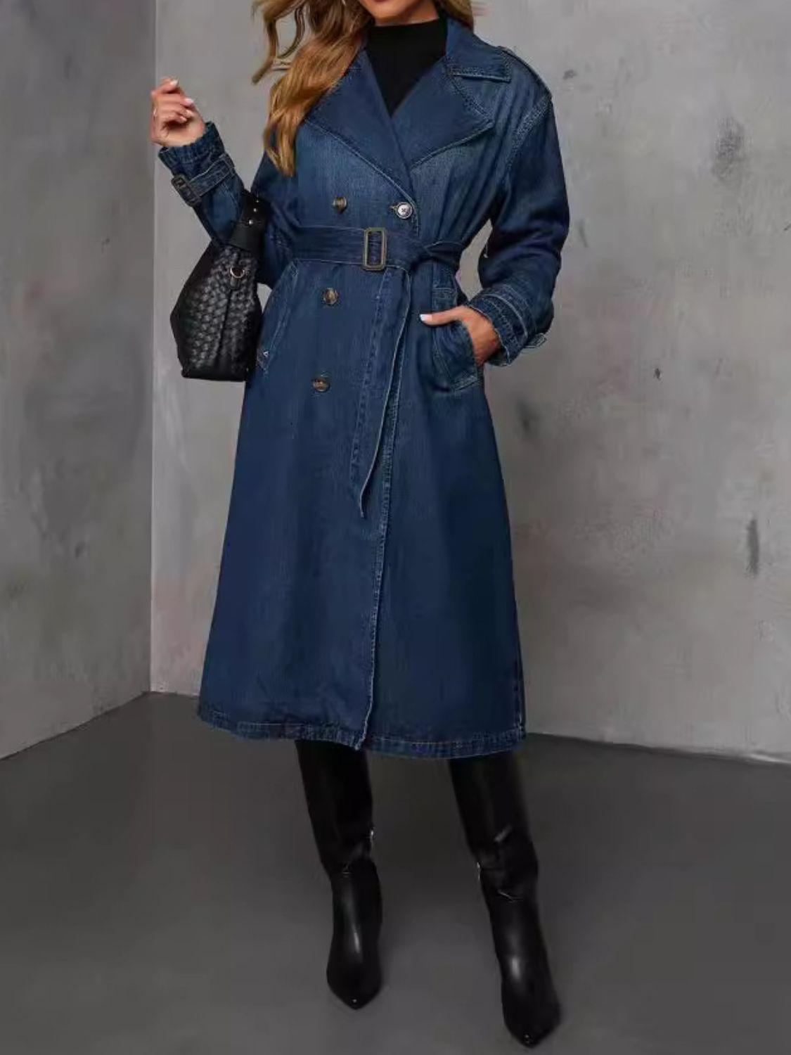 Button Up Long Sleeve Longline Denim Jacket.