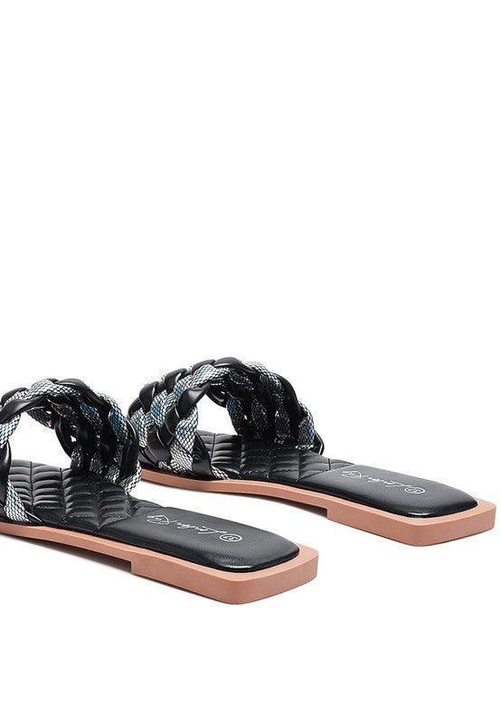 ALLIUM METALLIC WOVEN STRAP FLATS.