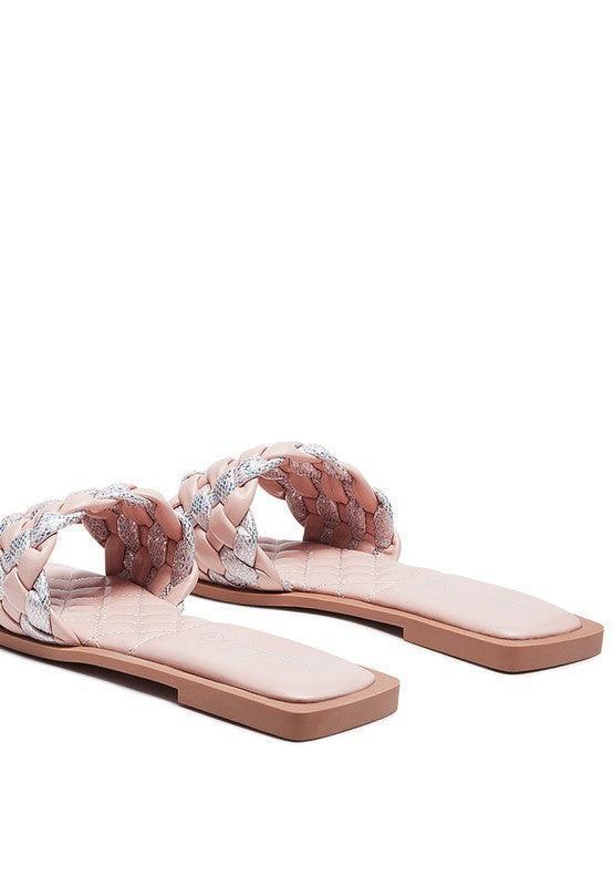 ALLIUM METALLIC WOVEN STRAP FLATS.