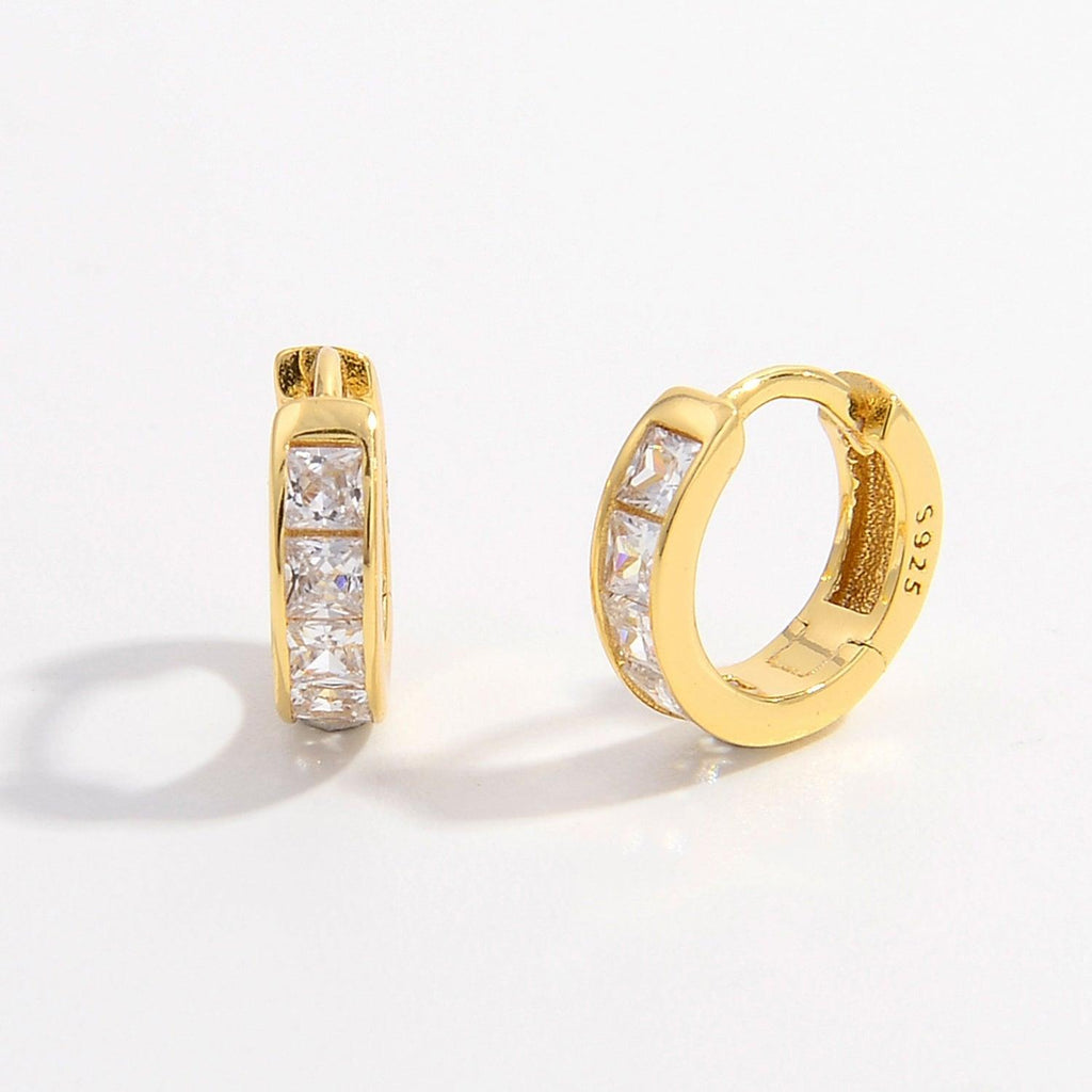 925 Sterling Silver Inlaid Zircon Huggie Earrings.