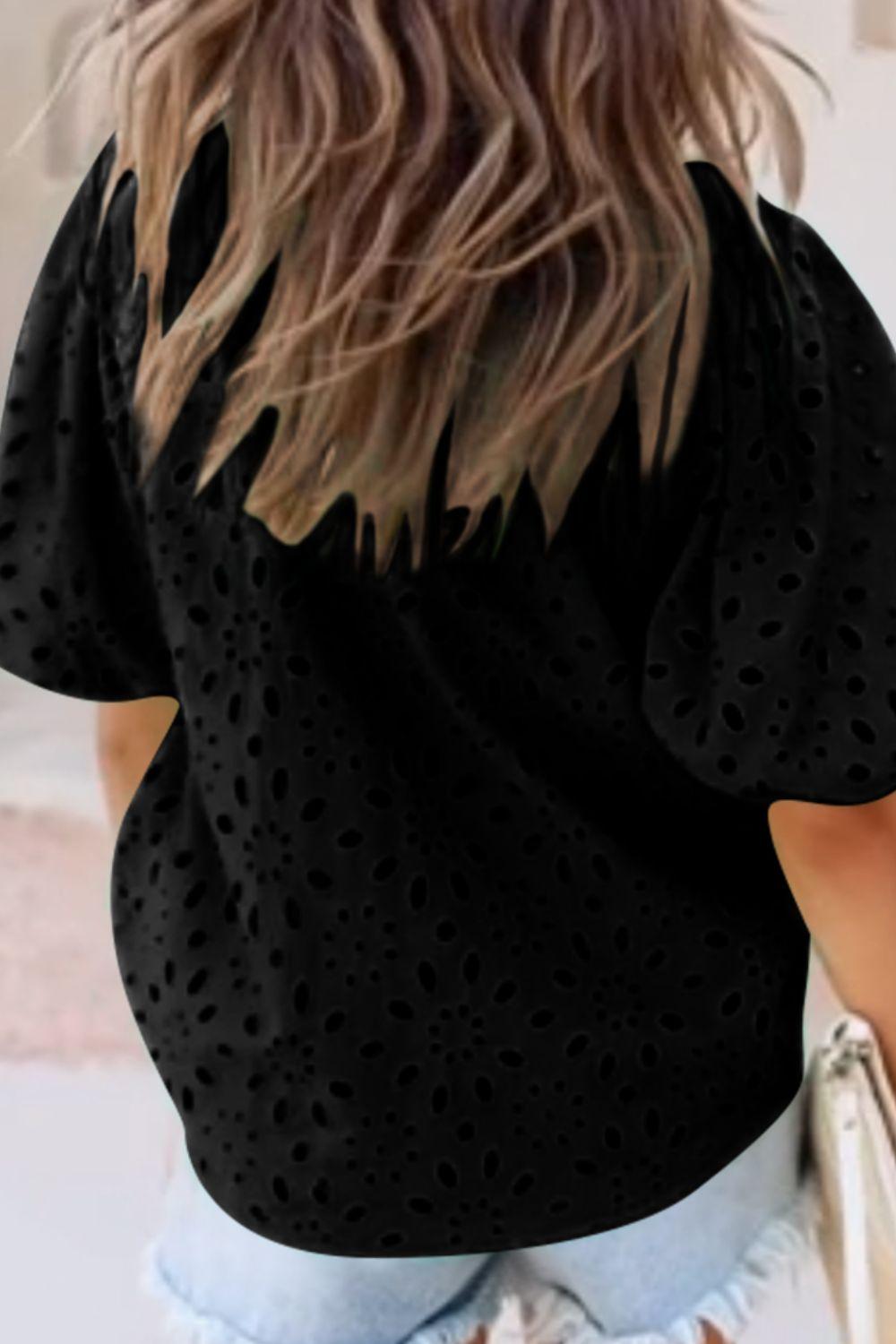 Eyelet Button Up Half Sleeve Top