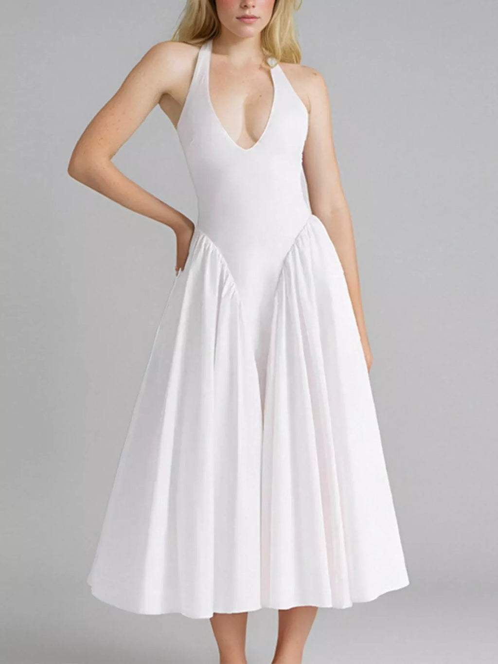 Halter neck midi dress with pockets, boho resort casual summer dress