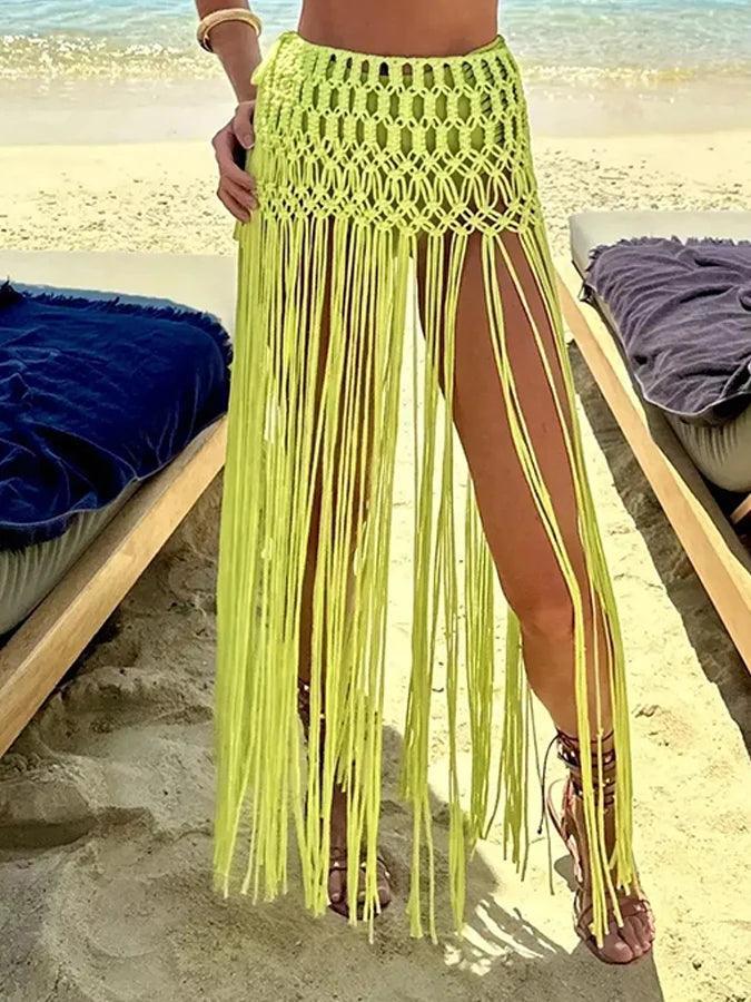 Beach Fringed Skirt & Bikini Swimsuit Set.