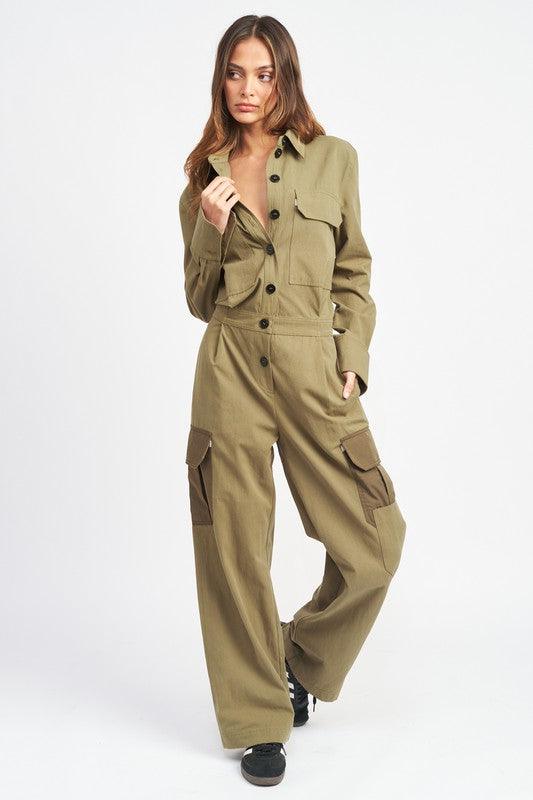 BOTTON DOWN CARGO JUMPSUIT - SHANKARA CHÉRIE