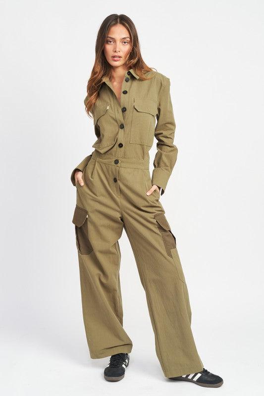 BOTTON DOWN CARGO JUMPSUIT - SHANKARA CHÉRIE