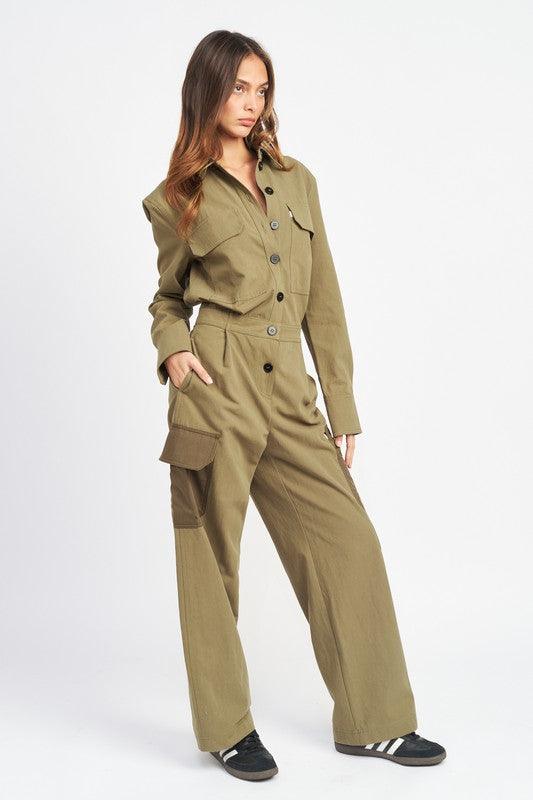 BOTTON DOWN CARGO JUMPSUIT - SHANKARA CHÉRIE