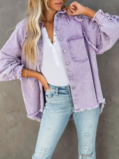 Button Down Raw Hem Denim Jacket - SHANKARA CHÉRIE