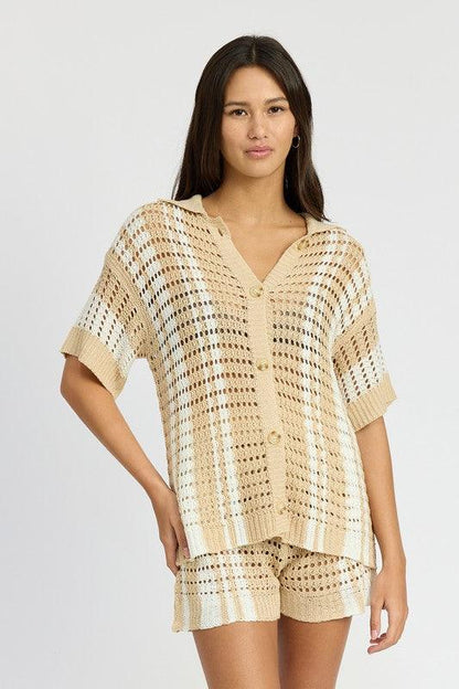 BUTTON UP STRIPED CROCHET TOP - SHANKARA CHÉRIE