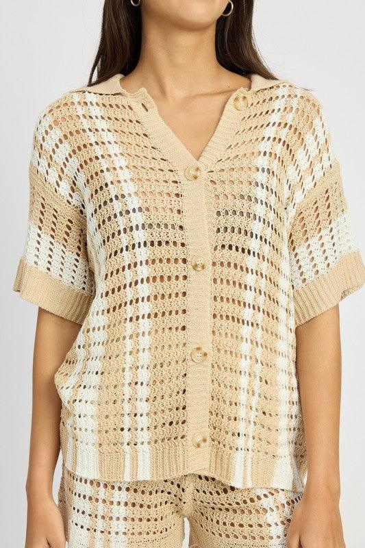 BUTTON UP STRIPED CROCHET TOP - SHANKARA CHÉRIE