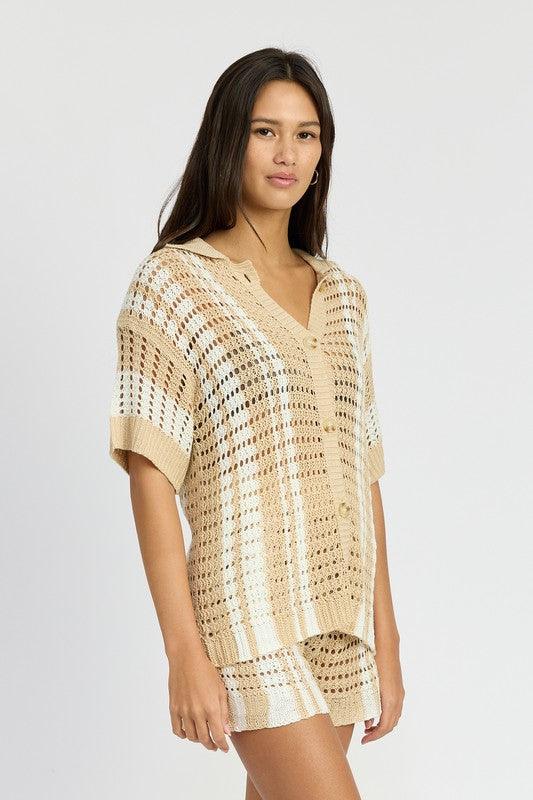 BUTTON UP STRIPED CROCHET TOP - SHANKARA CHÉRIE