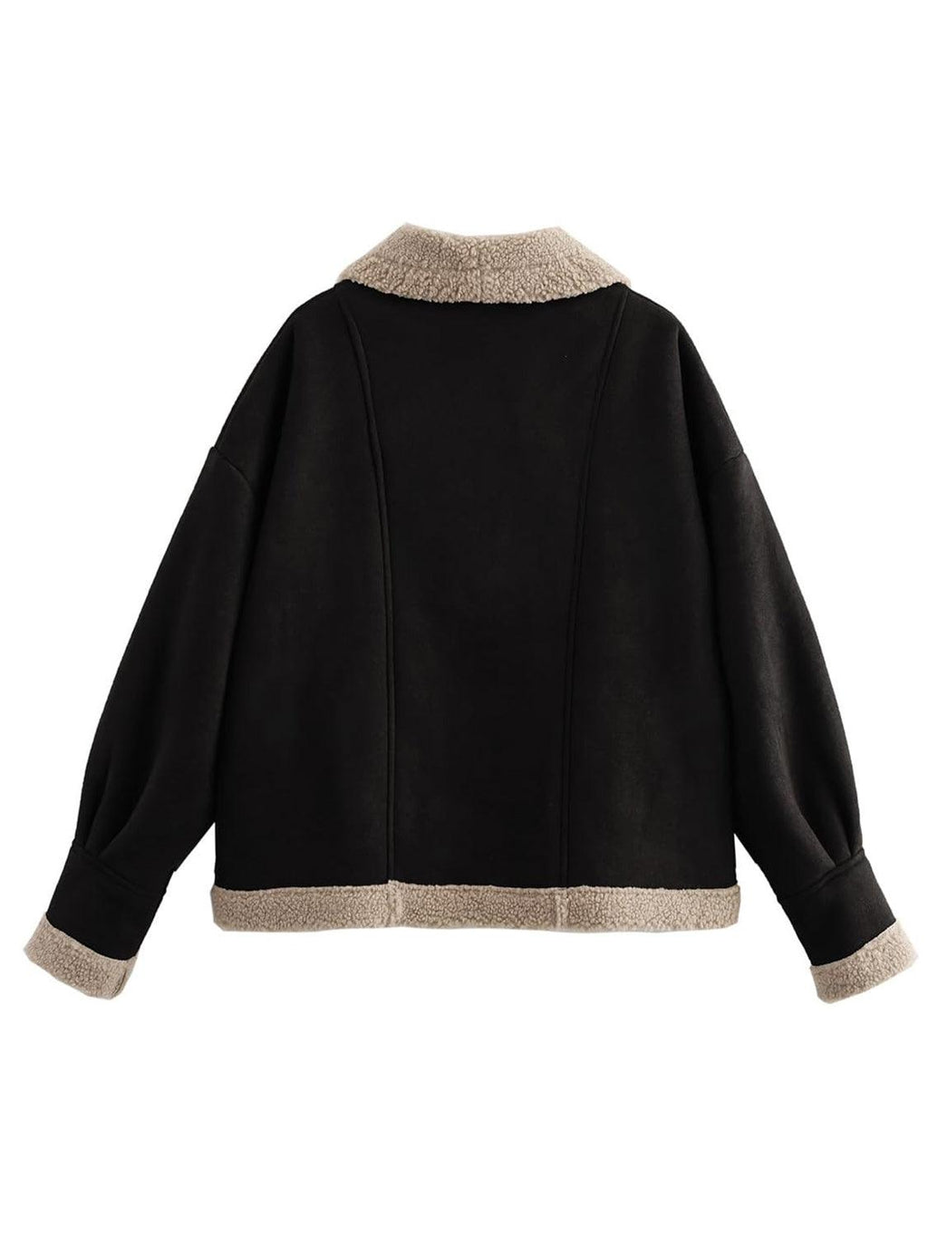 Fuzzy Collared Neck Long Sleeve Jacket.