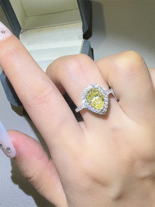 2 Carat Moissanite 925 Sterling Silver Teardrop Shape Ring.