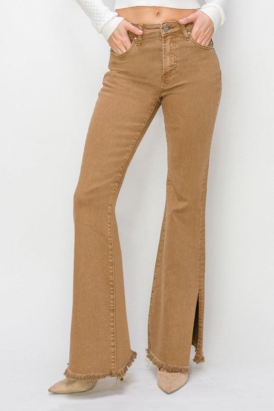 RISEN Bailey Full Size High Waist Side Slit Flare Jeans.