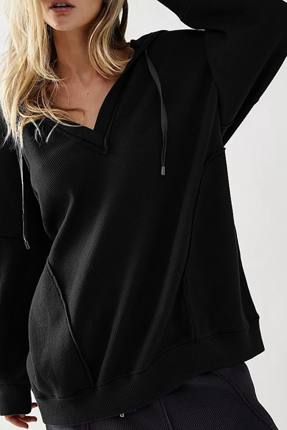 Exposed Seam Drawstring Long Sleeve Hoodie