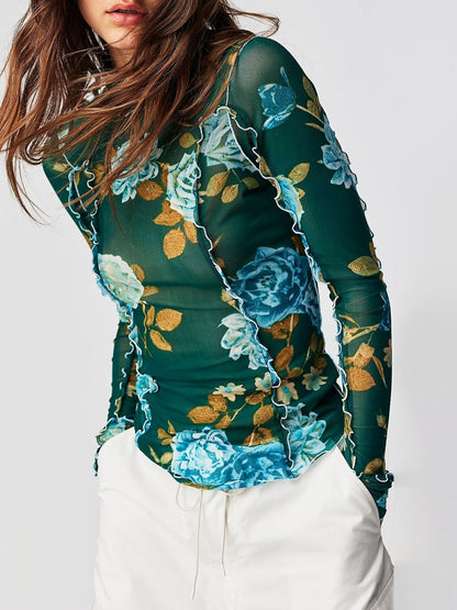 Floral Mock Neck Long Sleeve Top