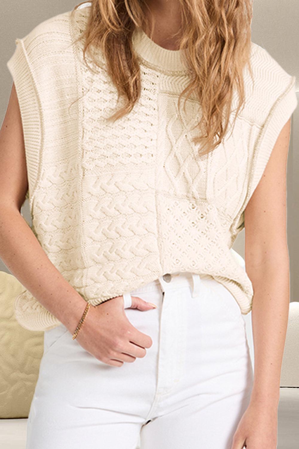 Cable-Knit Round Neck Sweater Vest - SHANKARA CHÉRIE