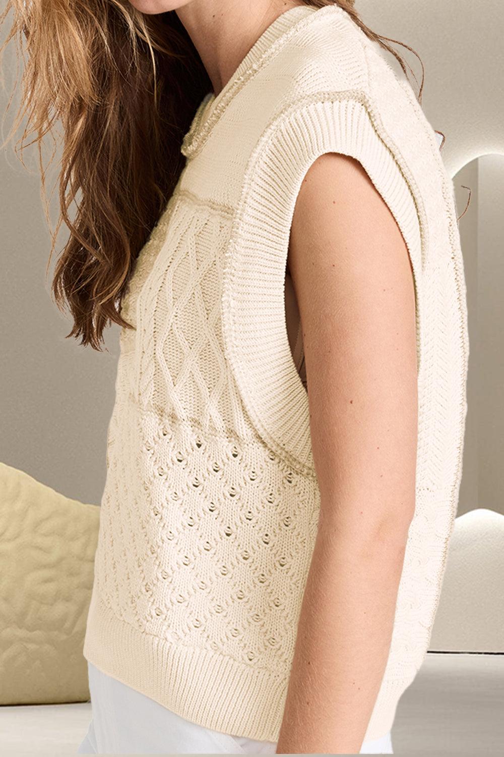 Cable-Knit Round Neck Sweater Vest - SHANKARA CHÉRIE