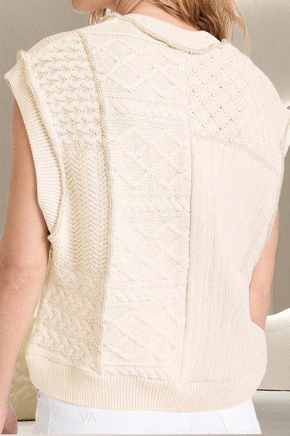 Cable-Knit Round Neck Sweater Vest - SHANKARA CHÉRIE