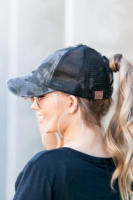 CC Camo Criss-Cross Ponytail Caps.