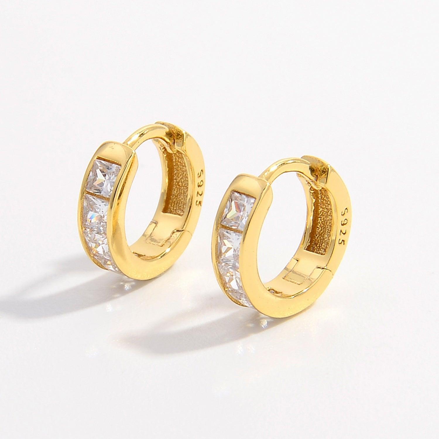 925 Sterling Silver Inlaid Zircon Huggie Earrings.