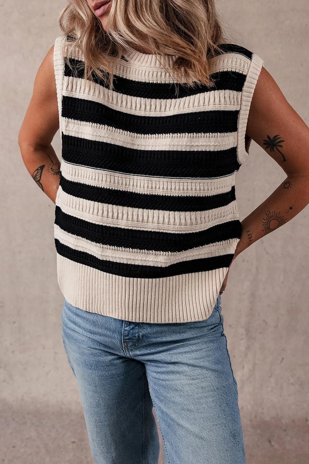 Color Block Round Neck Sweater Vest - SHANKARA CHÉRIE